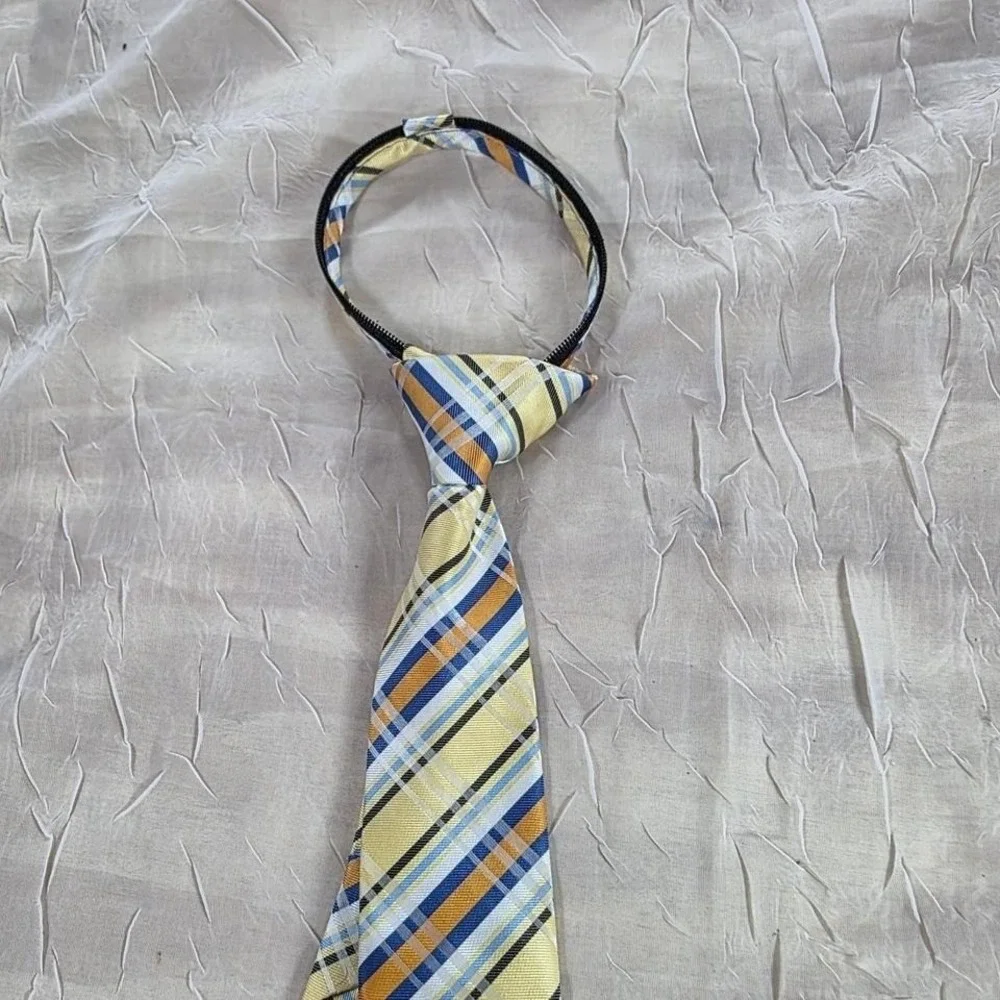 Littlest Prince Couture Boys Zipper Tie Yellow Blue Plaid 9-24M Preppy Classic